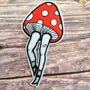 3/13$  Mushroom With Lady Legs Trippy Hippy Fantasy Embroidered Iron on Patch